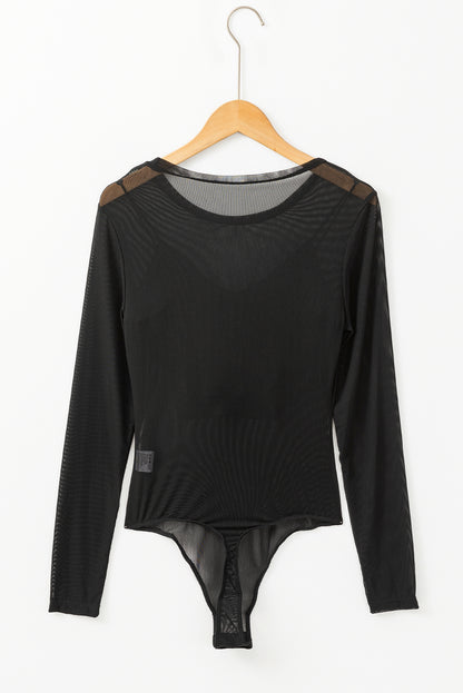 Solid Mesh Long Sleeve Bodysuit