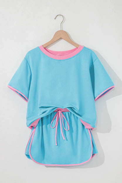 Colorblock Short Sleeve T-Shirt and Skort Set