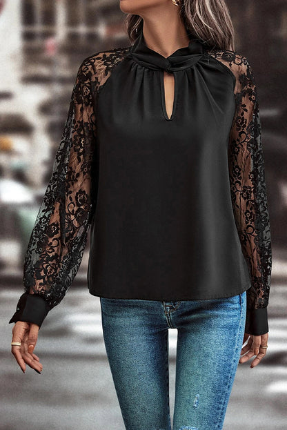 Floral Lace Raglan Sleeve Blouse