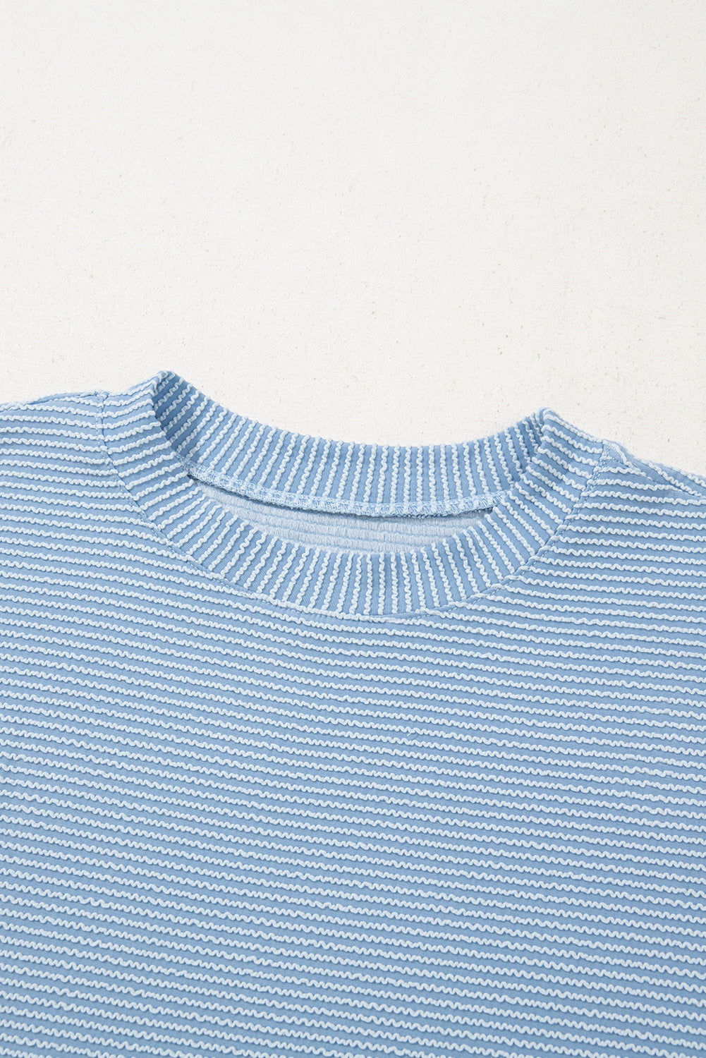 Solid Corded Knit Mock Neck T-Shirt