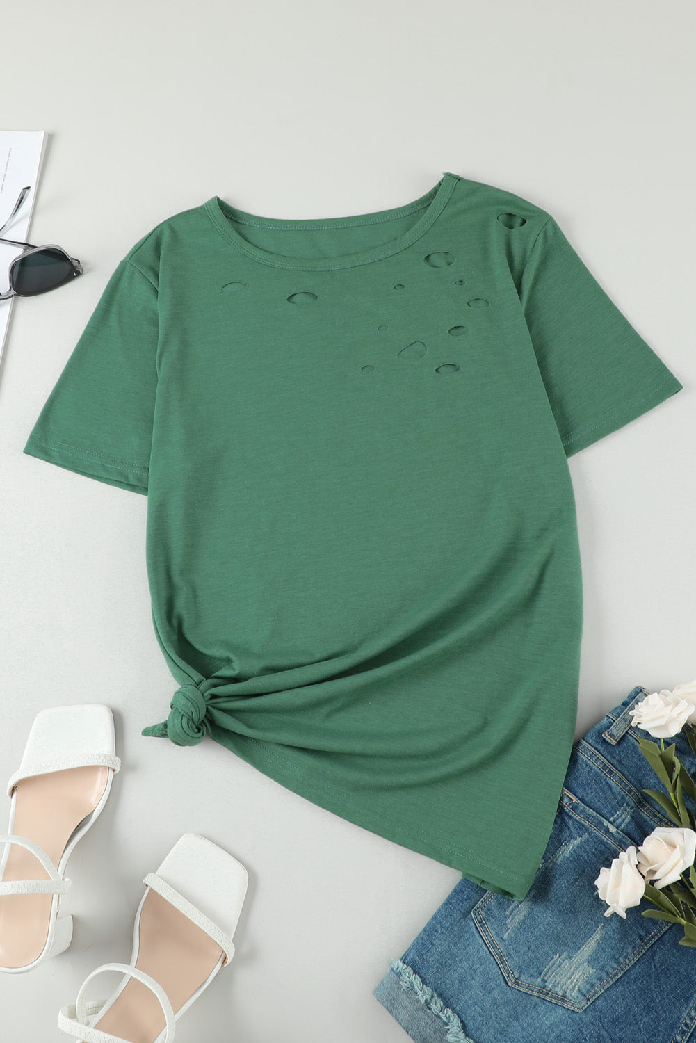 Distressed Short Sleeve Crewneck T-Shirt