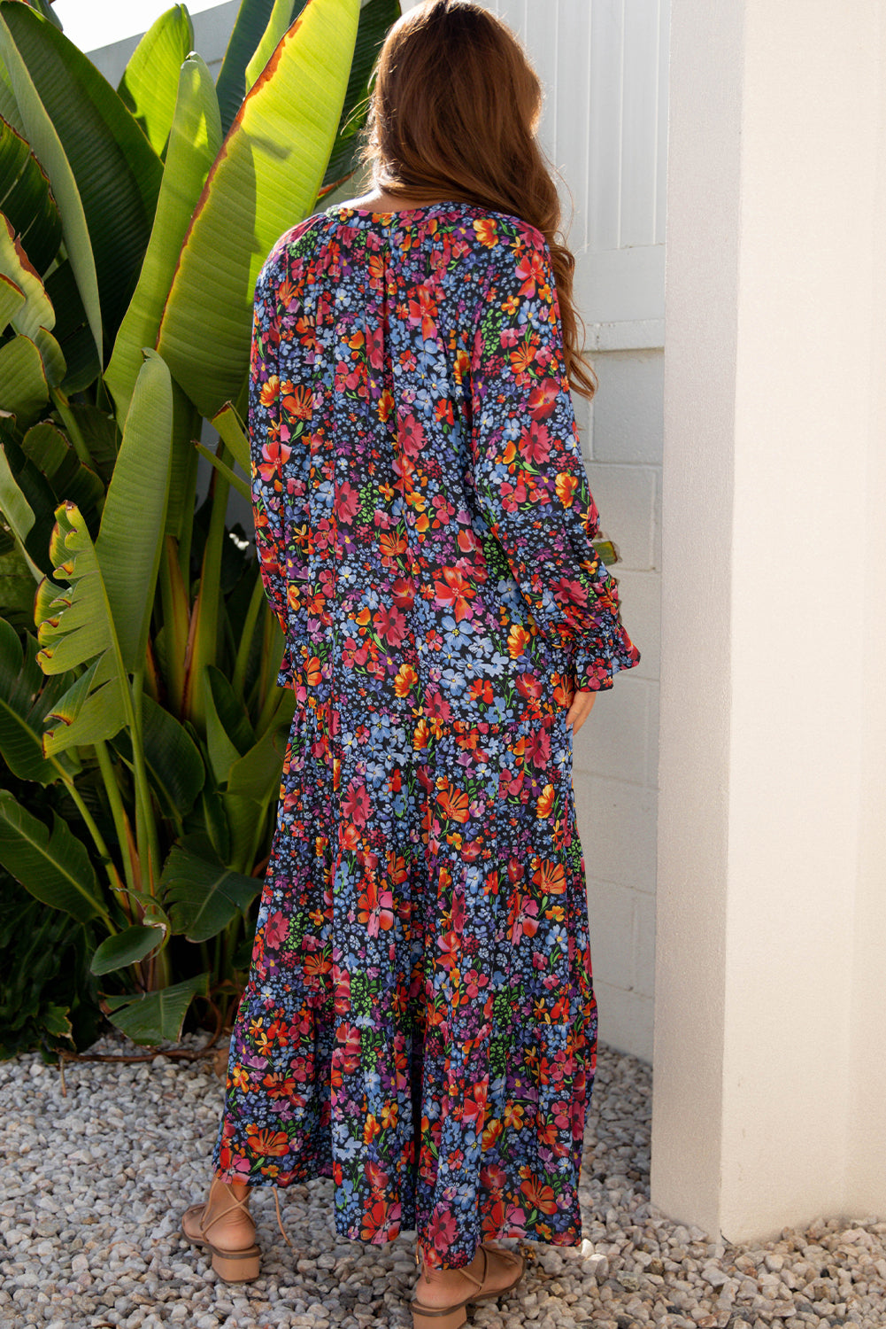 Floral V-Neck Long Sleeve Maxi Dress