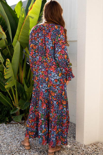 Floral V-Neck Long Sleeve Maxi Dress