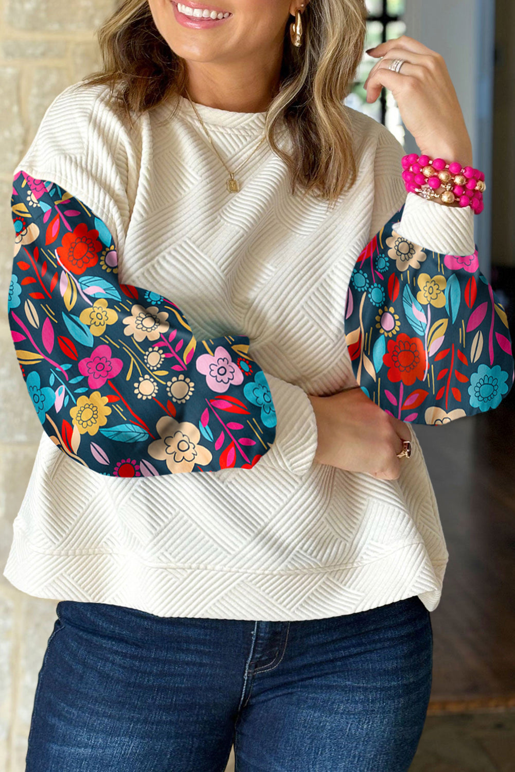 Floral Colorblock Long Sleeve Top Plus Size