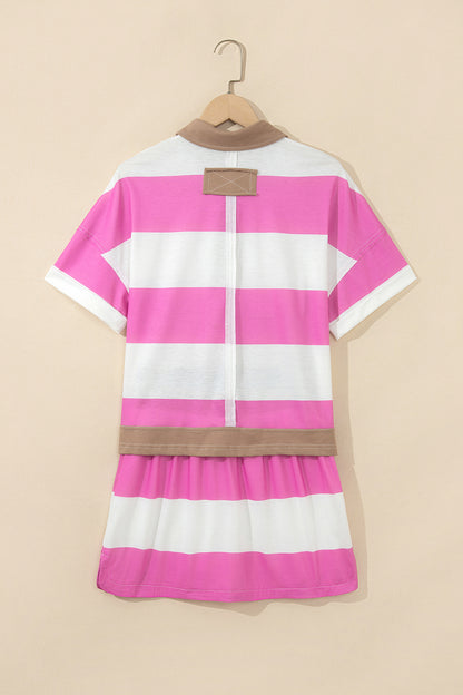 Stripe Raw Edge Polo Tee & Mini Skort Set