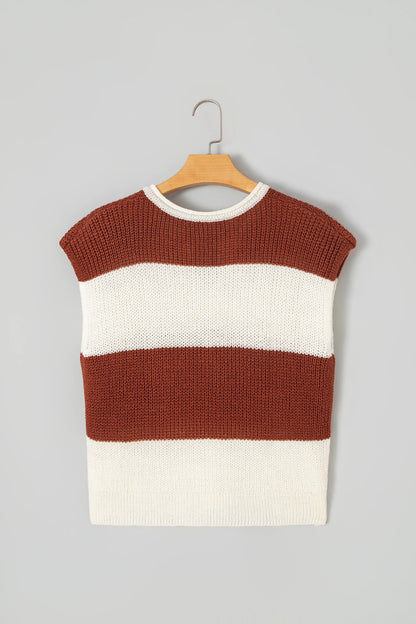 Stripe Colorblock V-Neck Short Sleeve Knit Top