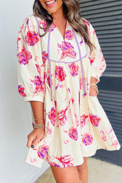 Floral Balloon Sleeve Mini Dress