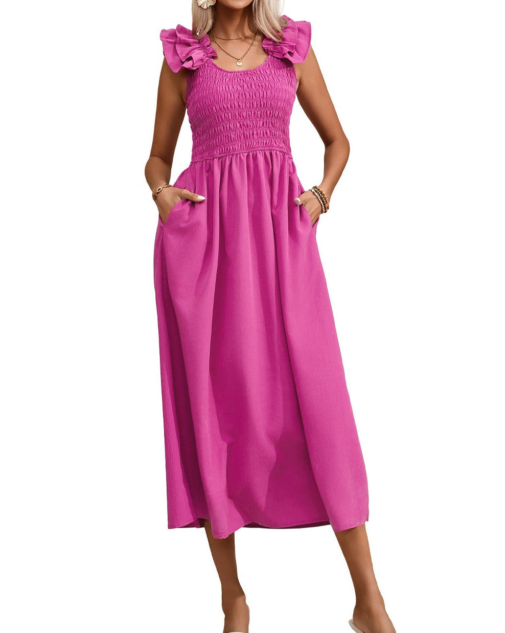 Ruffle Straps Smocked Maxi Dress