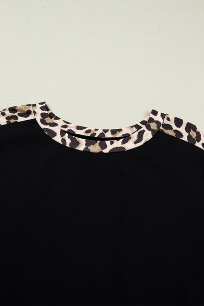 Plus Size Leopard Patchwork Shift T-Shirt Dress