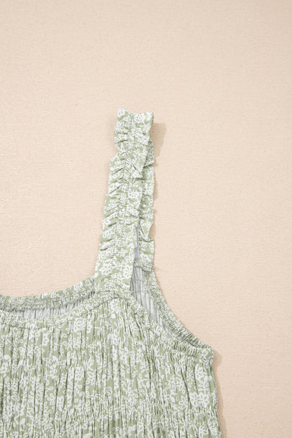 Floral Smocked Square Neck Sleeveless Jumpsuit