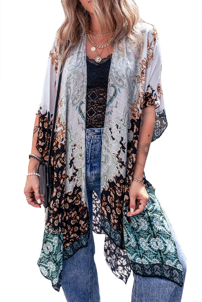 Floral Handkerchief Hem Kimono