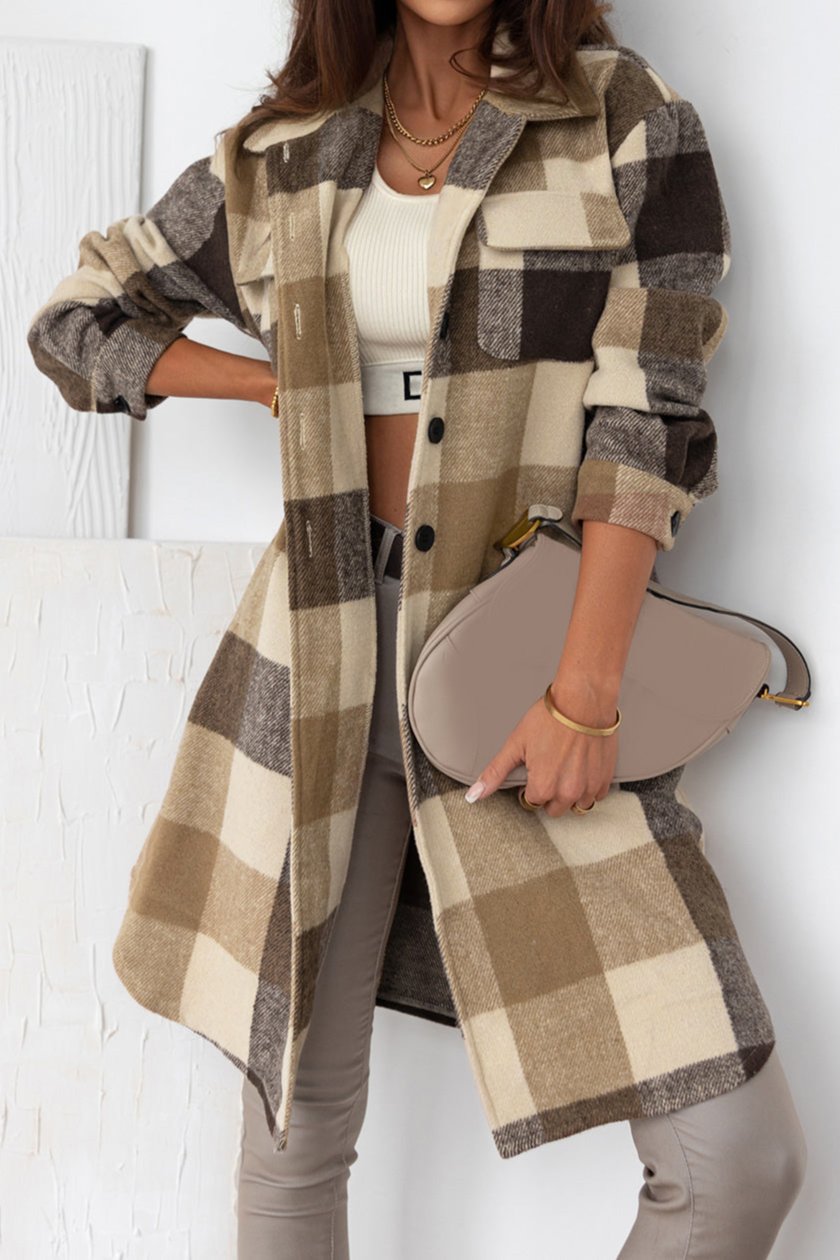 Plaid Flap Pocket Long Shacket