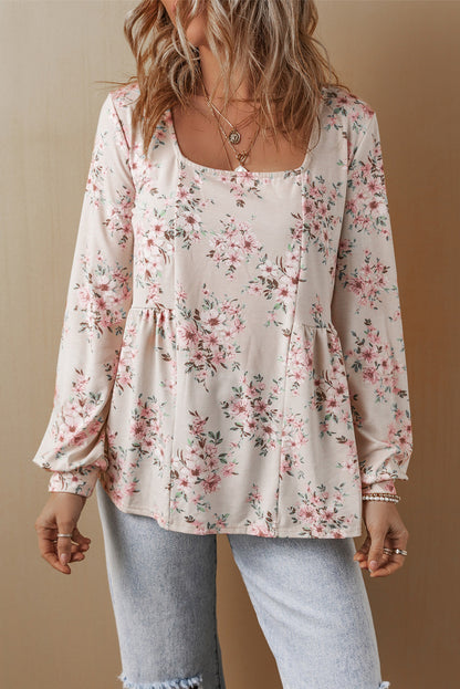 Floral Pleated Scoop Neck Blouse