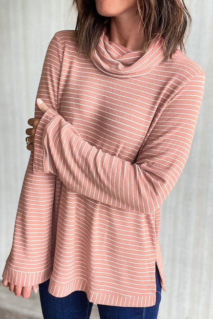 Stripe Cowl Neck Long Sleeve Top