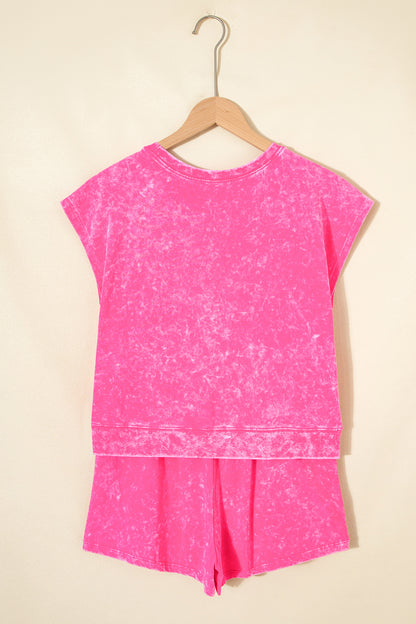 Mineral Wash Top & Drawstring Shorts Set