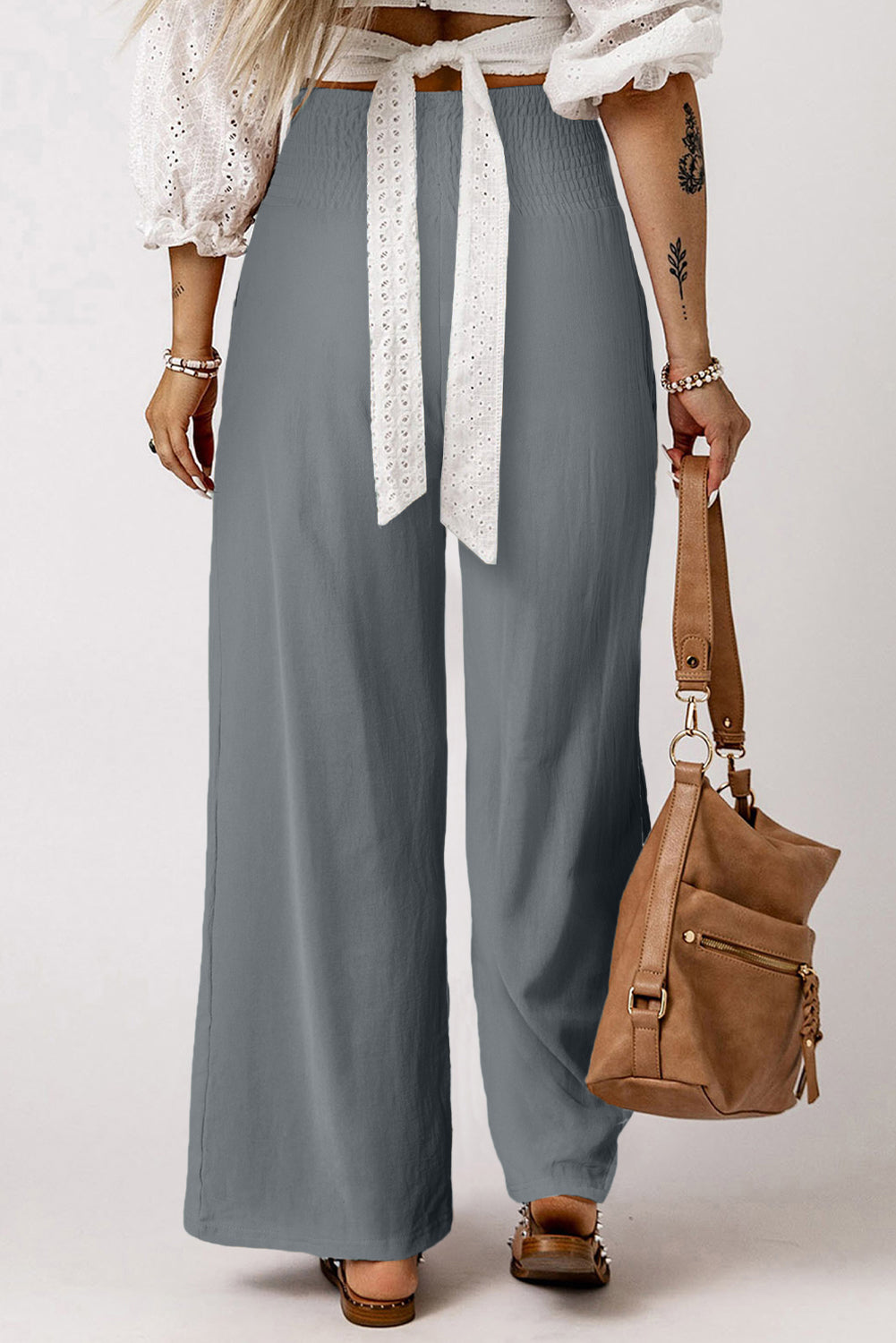 Smocked Waist Wide Leg Pants