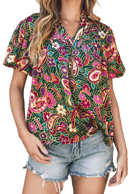 Paisley Bubble Short Sleeve Blouse