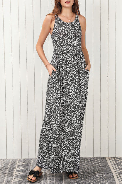 Leopard Pocketed Sleeveless Maxi Dress