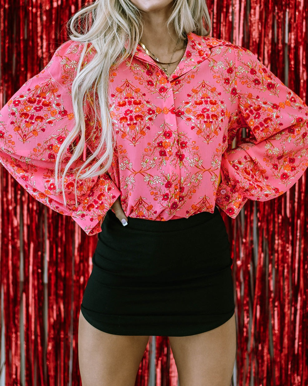 Floral Puff Sleeve Buttoned Shirt