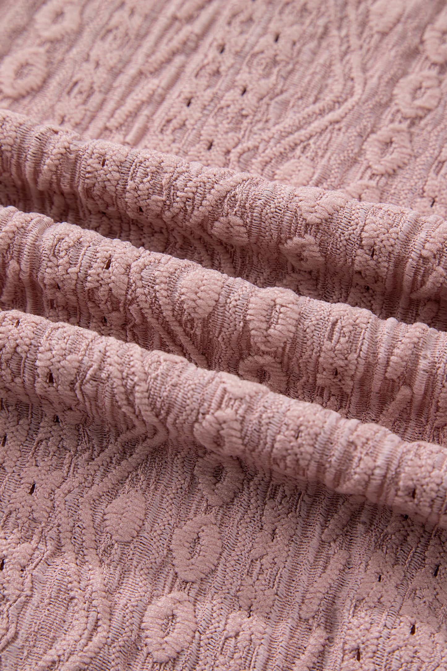 Eyelet Textured Half-Button Short Sleeve Blouse