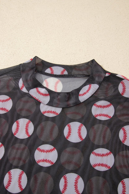 Game Day Baseball Sheer Mesh Long Sleeve Top