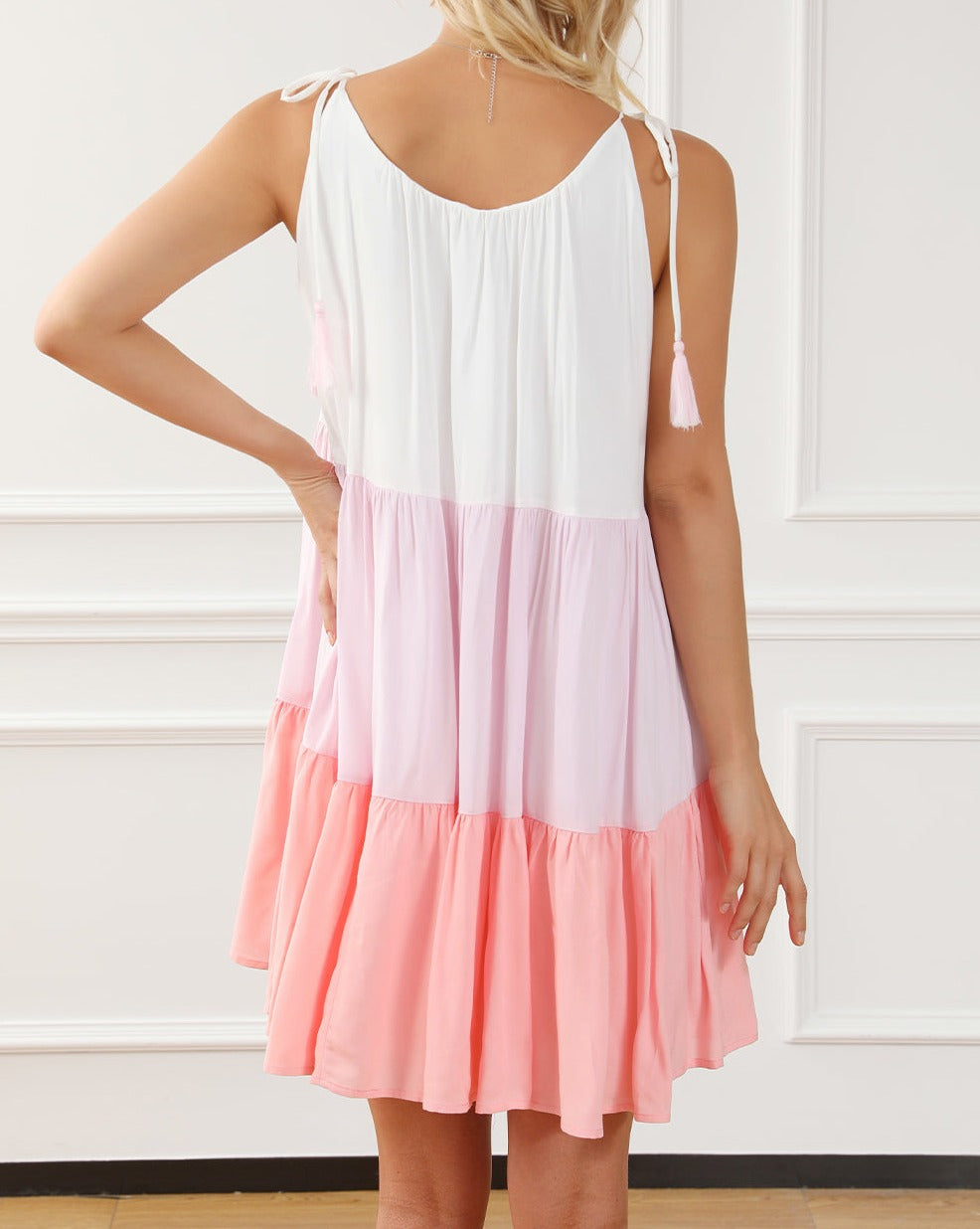 Colorblock Tassel Tie Strap Dress