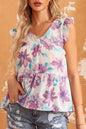 Floral Ruffle V-Neck Tank Top