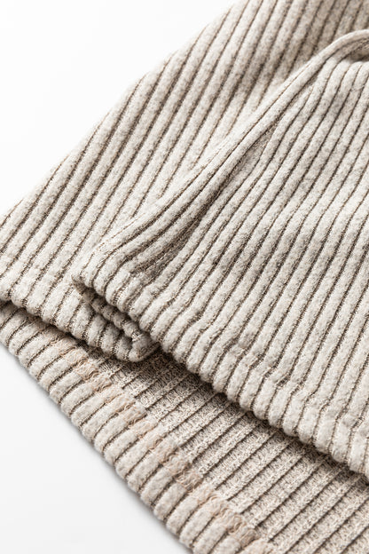 Plus Size Ribbed Knit Kangaroo Pocket Henley Top