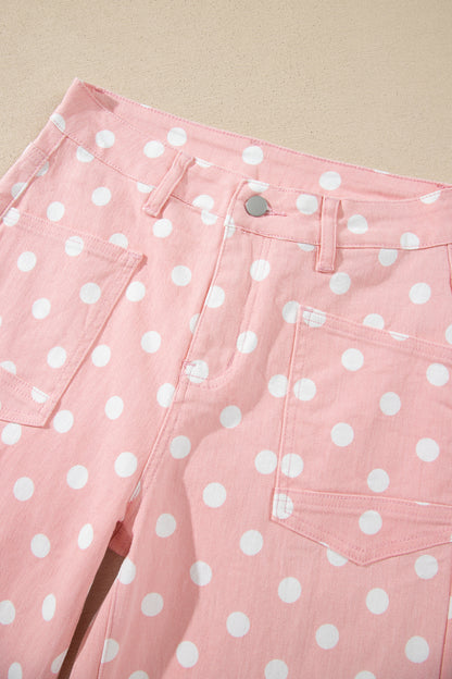 Polka Dot Denim Raw Hem Barrel Jeans