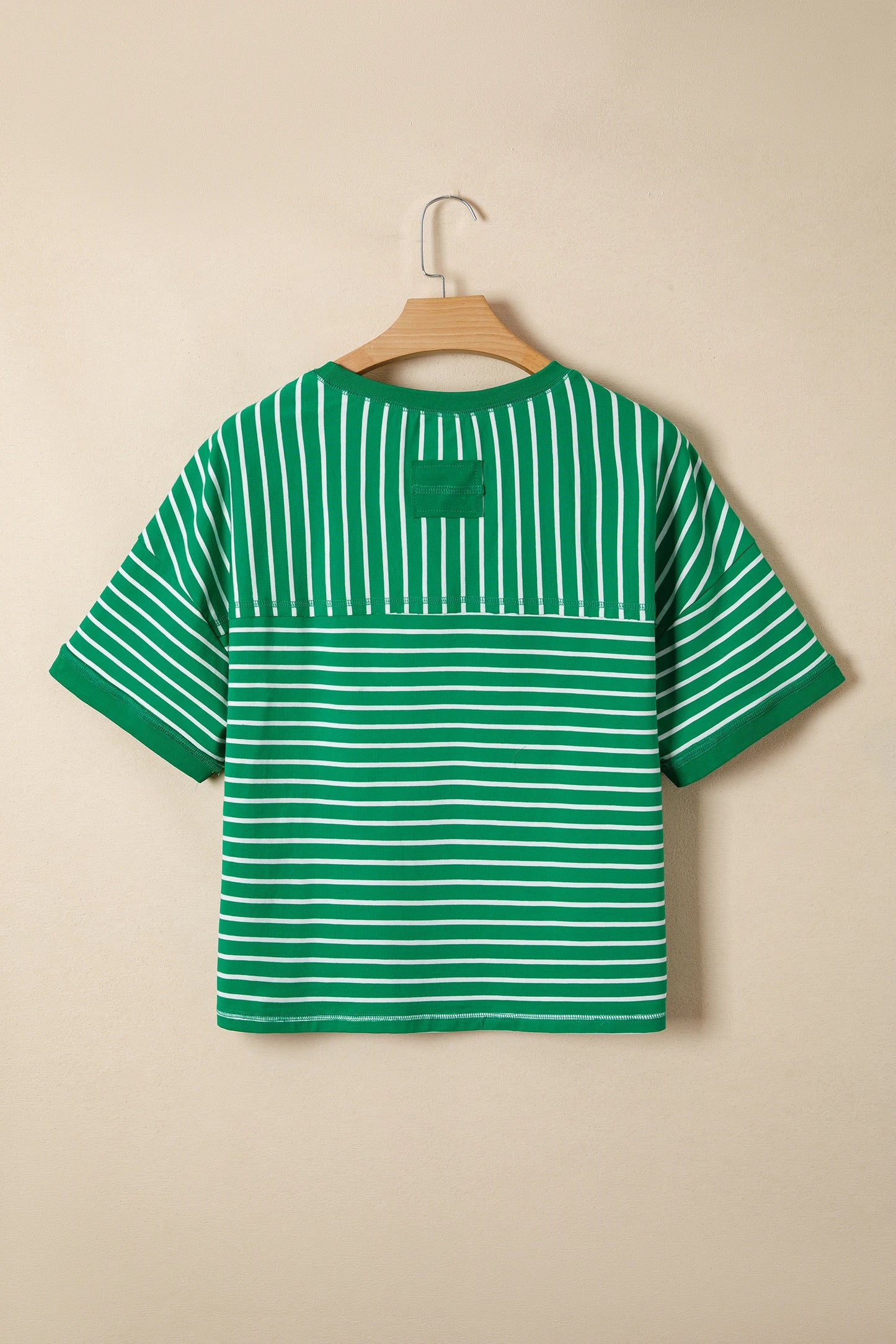 Stripe Ribbed Patchwork Short Sleeve Tee