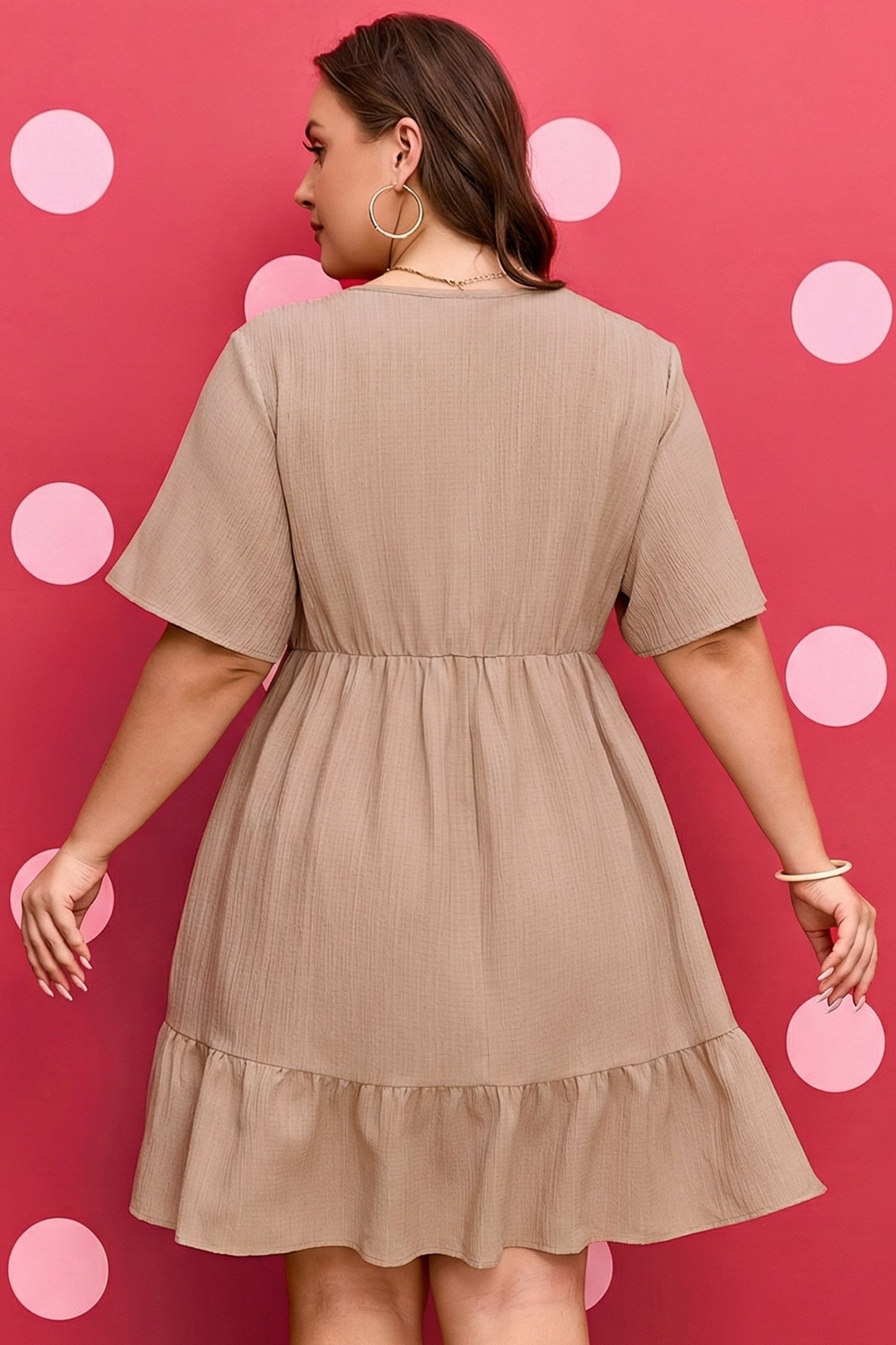 Plus Size Textured Ruffle Short Sleeve Dress