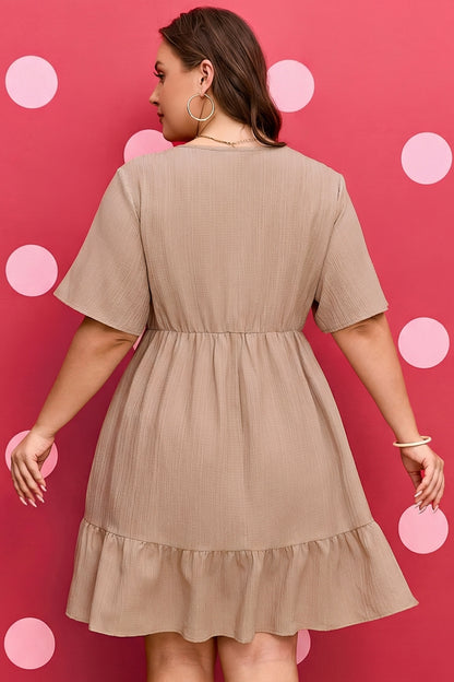 Plus Size Textured Ruffle Short Sleeve Dress