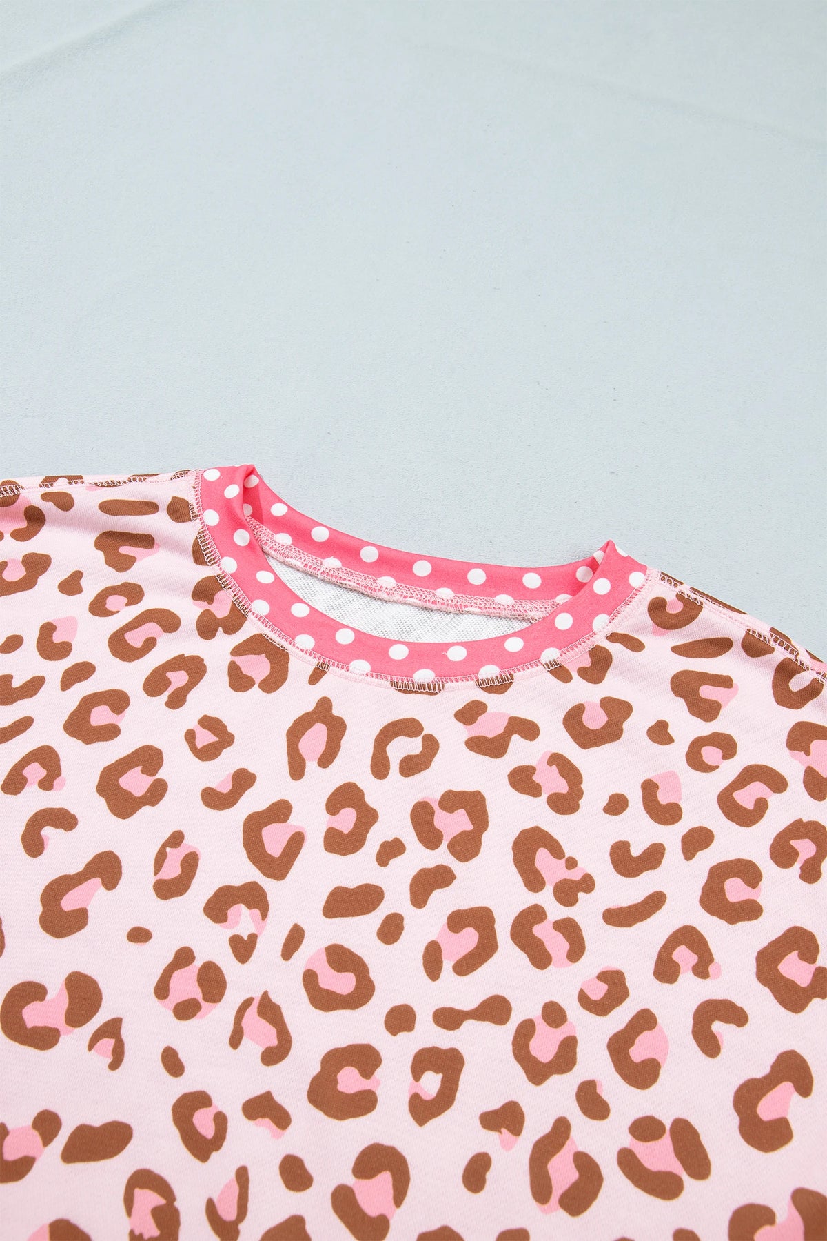 Leopard Polka Dot Colorblock Trim Long Sleeve Top