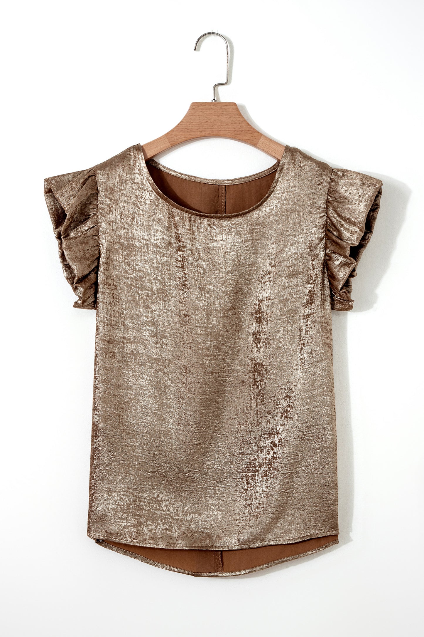 Metallic Ruffle Trim Sleeveless Round Neck Top