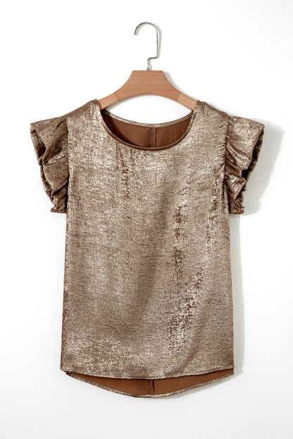 Metallic Ruffle Trim Sleeveless Round Neck Top