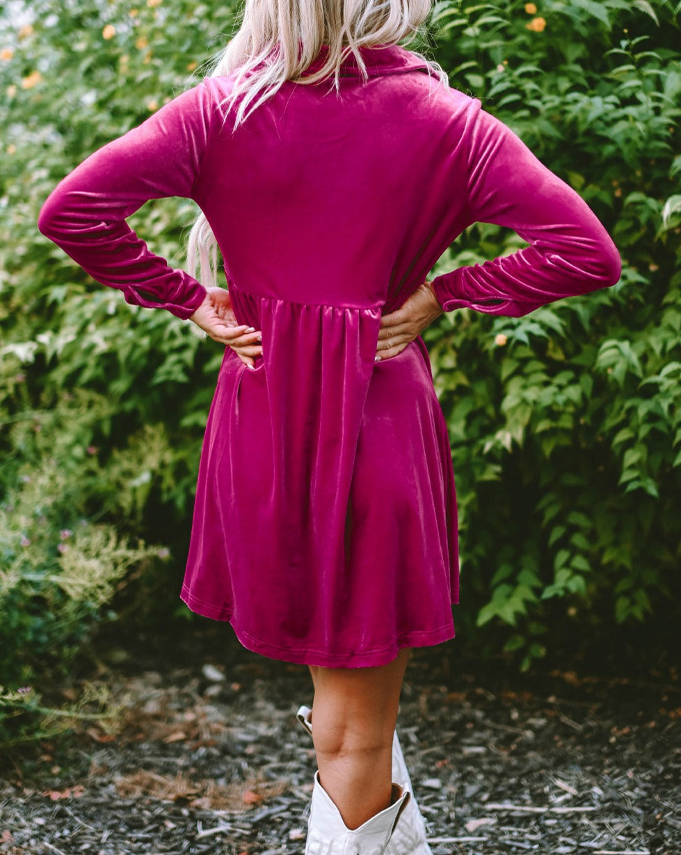 Velvet Long Sleeve Shirt Dress