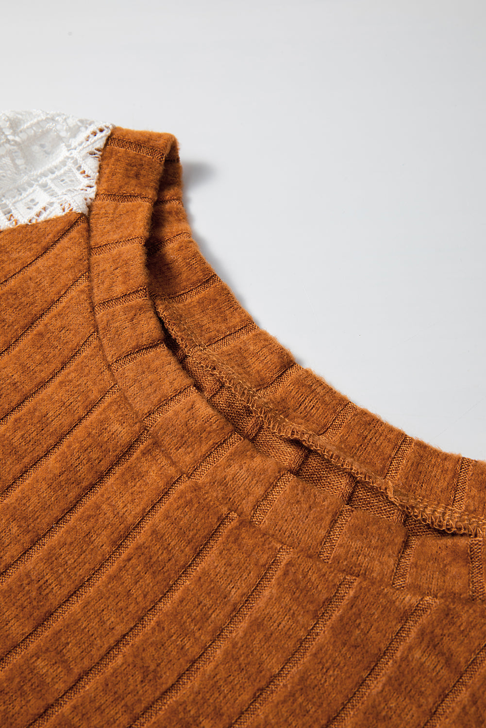 Floral Ribbed Patchwork Long Sleeve Blouse