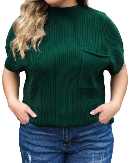 Short Sleeve Mock Neck Sweater Plus Size