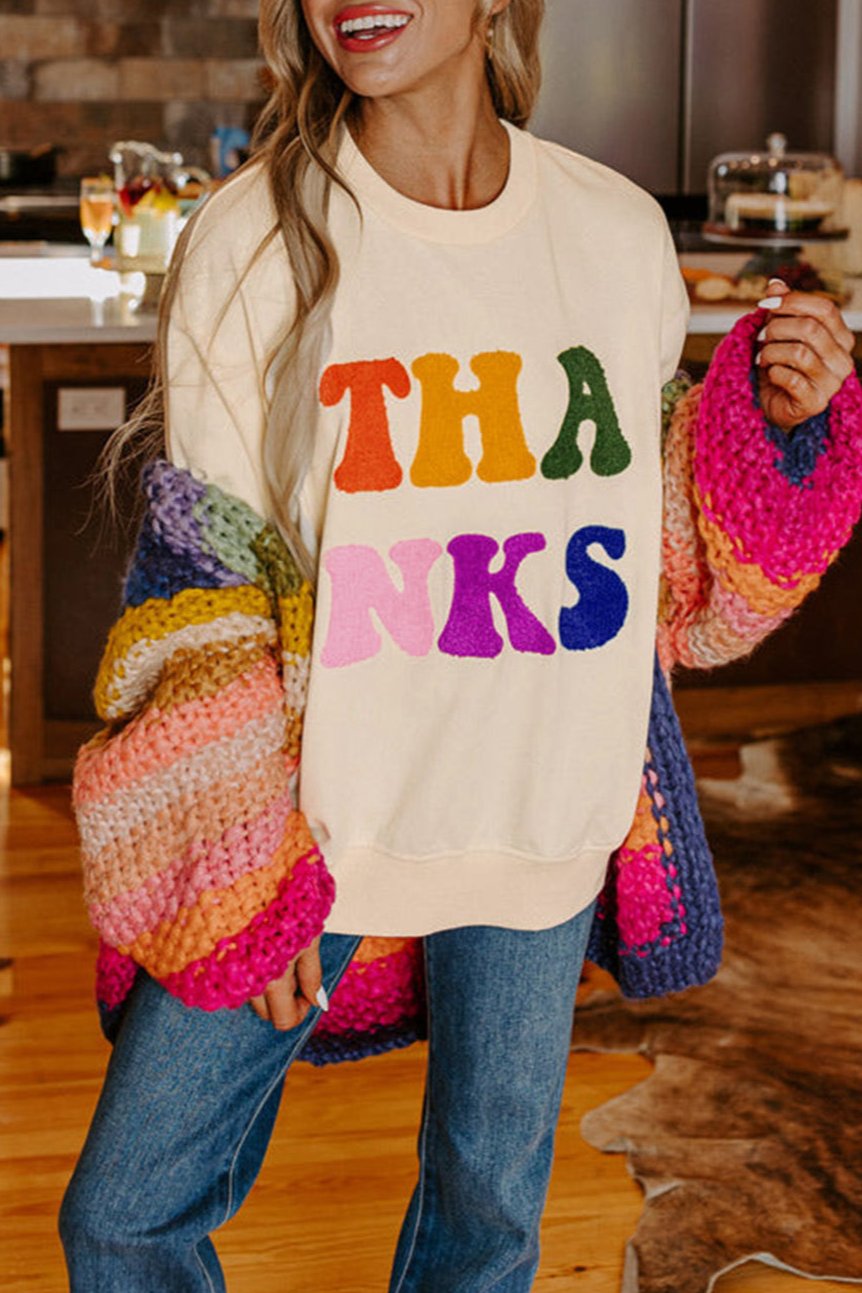 THANKS Chenille Embroidered Sweatshirt