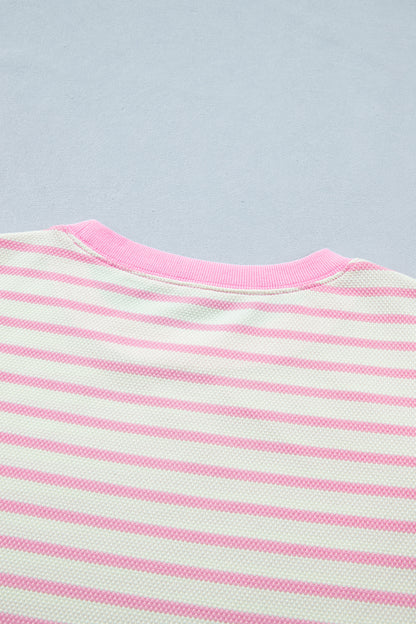 Stripe Patchwork Ruffle Short Sleeve Blouse