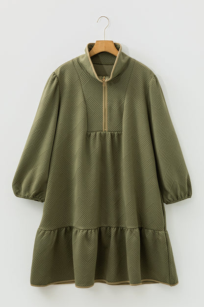 Plus Size Textured Contrast Trim Half Zip Dress