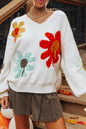 Floral V-Neck Drop Shoulder Sweater