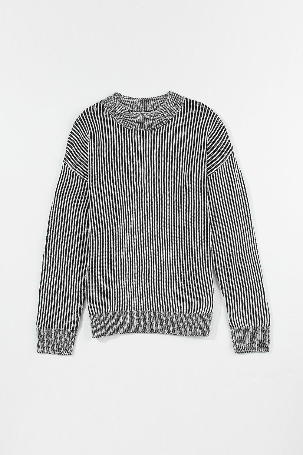 Stripe Ribbed Round Neck Sweater