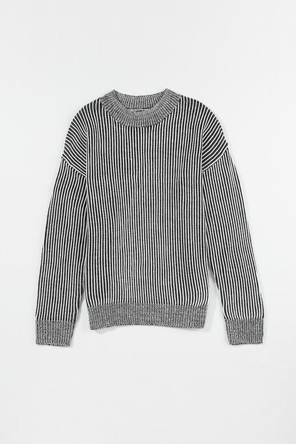 Stripe Ribbed Round Neck Sweater