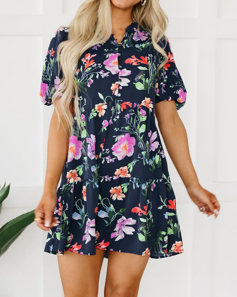 Floral Mandarin Collar Dress