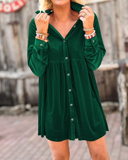 Velvet Long Sleeve Shirt Dress