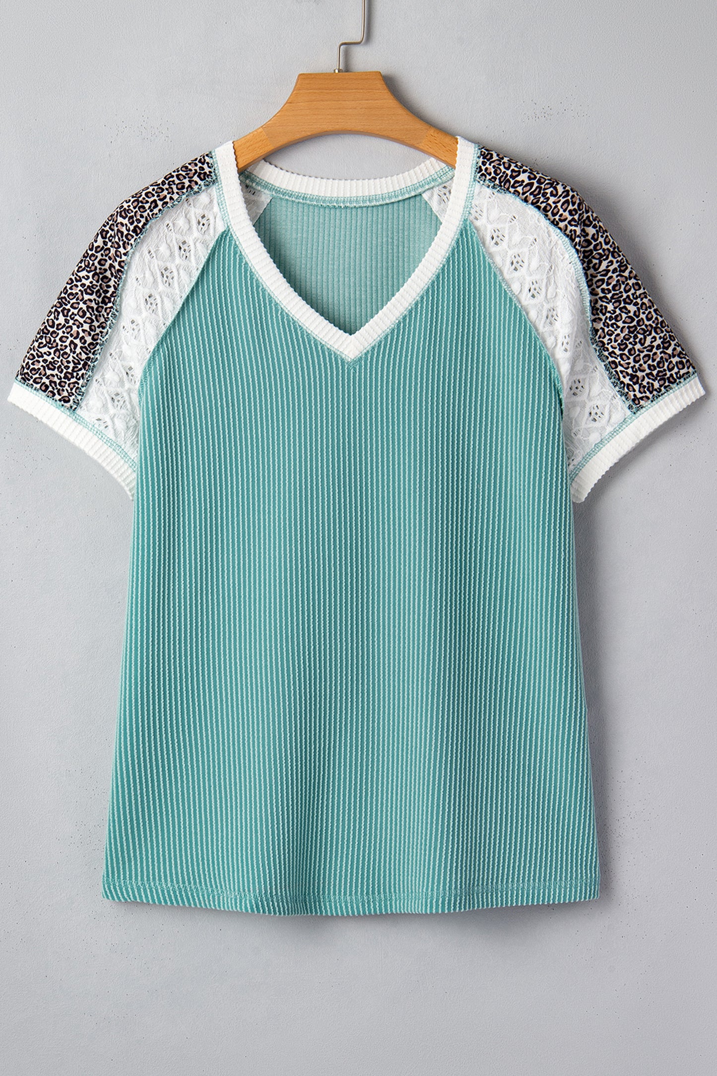 Leopard Colorblock Corded Knit Patchwork Tee