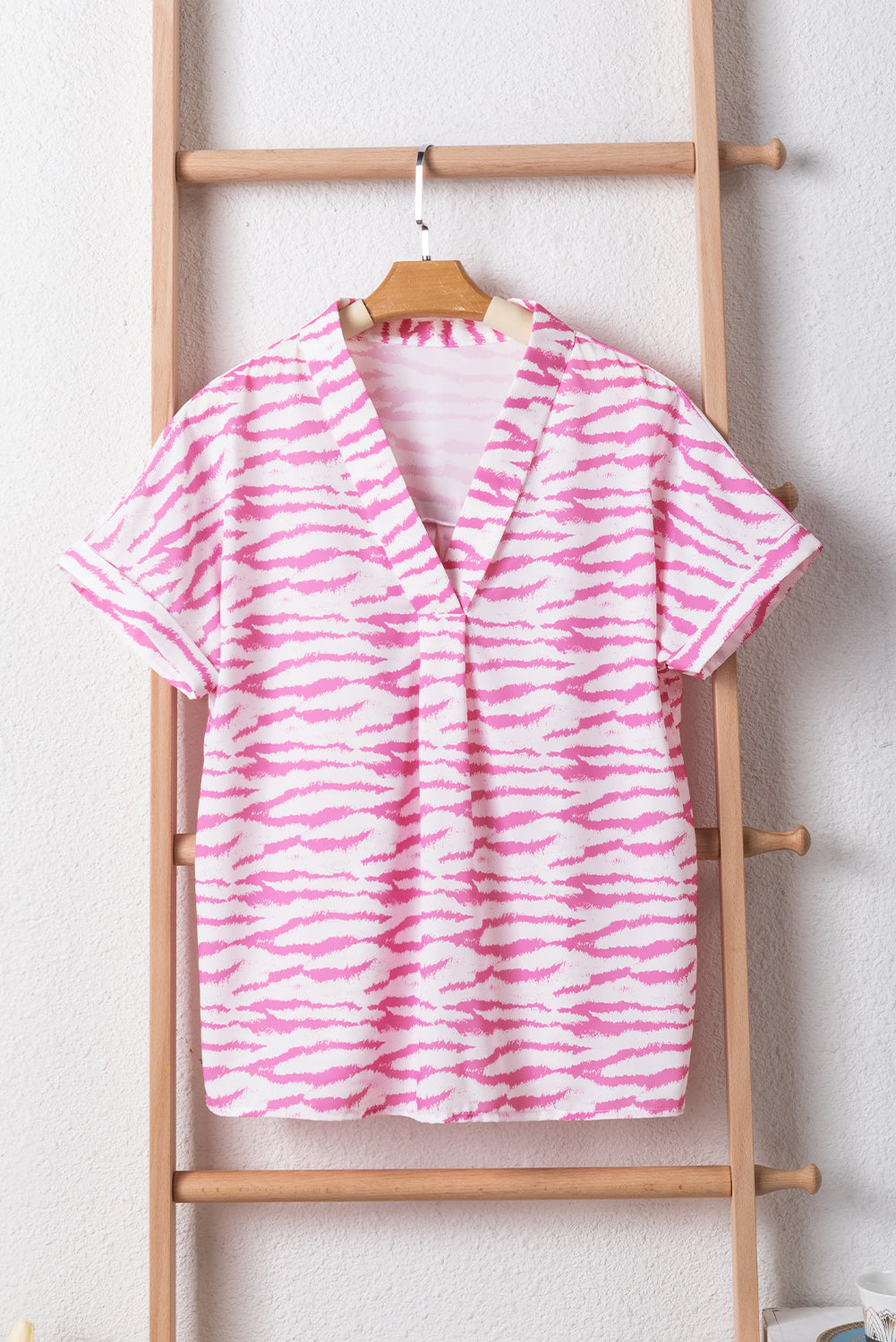 Zebra Short Sleeve V-Neck Blouse