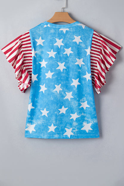 Stars & Stripes Mineral Wash Ruffle Sleeve Top