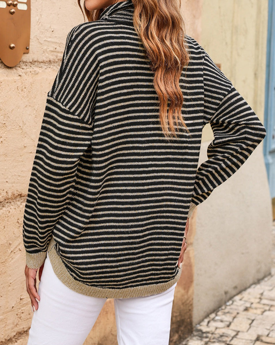 Stripe Turtleneck Long Sleeve Sweater